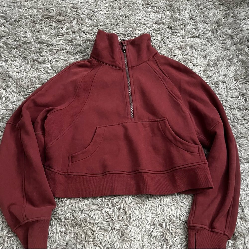 lululemon oversized scuba funnel neck smokey red size xs/s